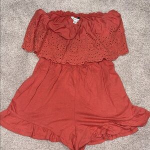 American Eagle Outfitters Rust Orange Off-Shoulder Romper